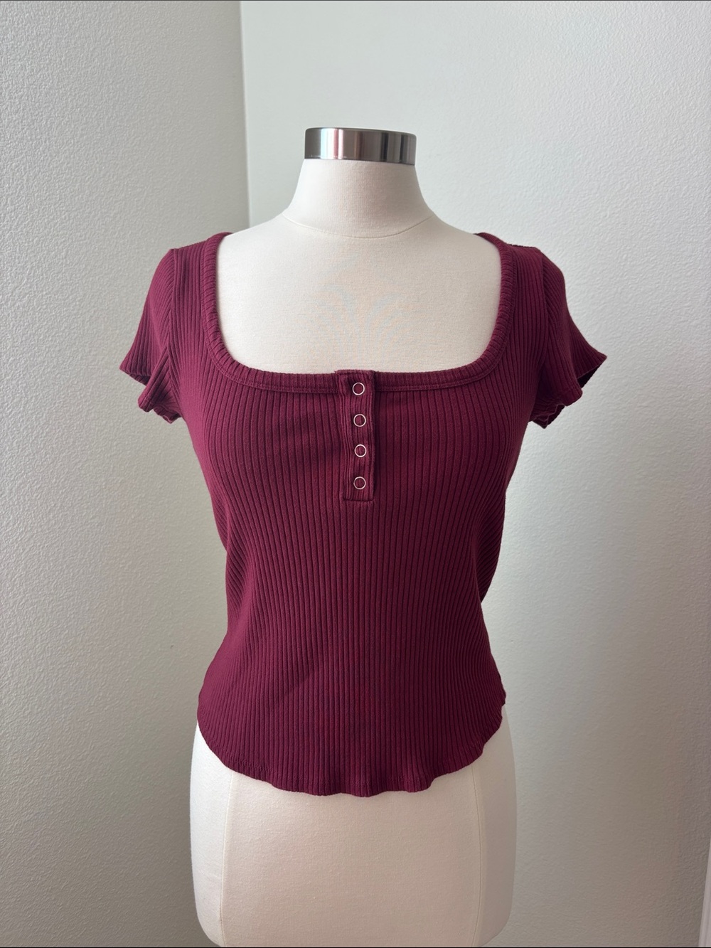 Maeve Ribbed Square-Neck Button top